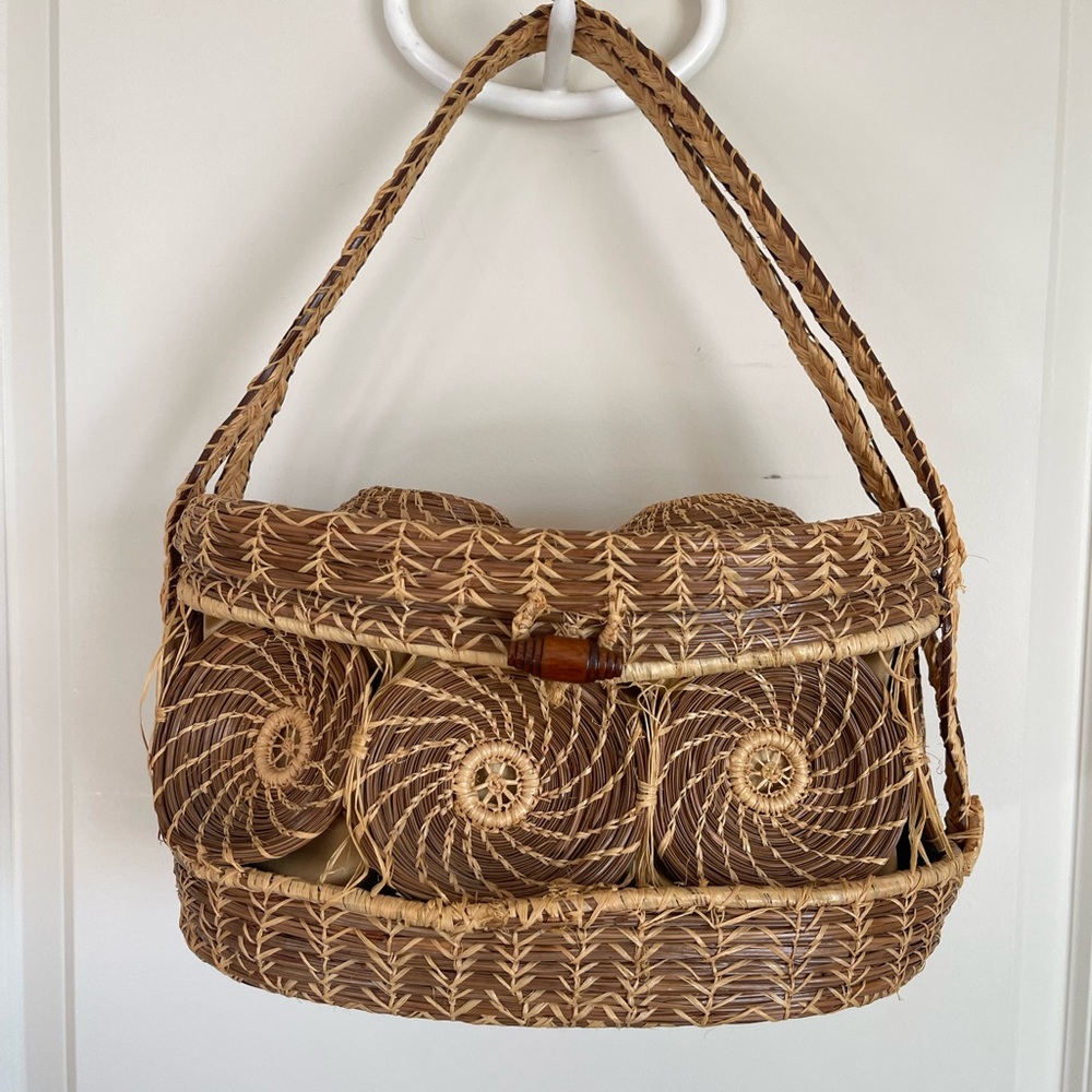 Woven Vintage Geometric Wicker Summer Tote